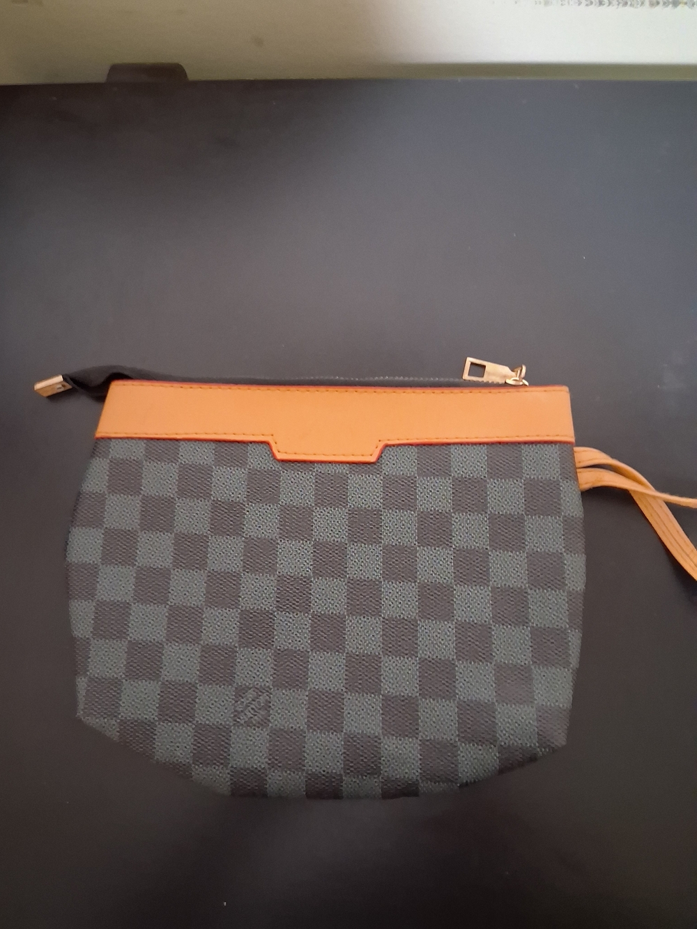 Women's Checkered Wristlet Clutch in Brown and Orange